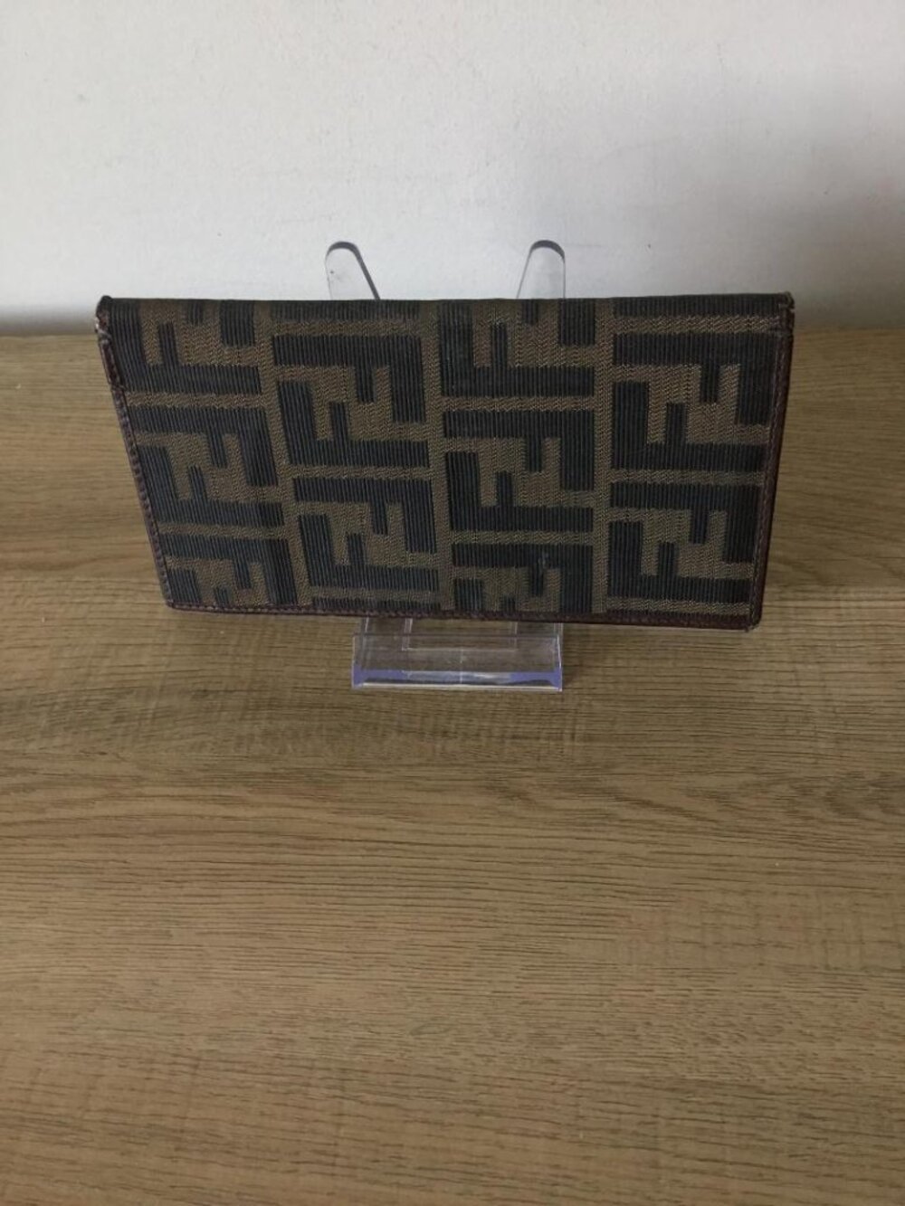 Fendi Zucca FF Jacquard Long Continental Wallet Brown Logo Pattern, Leather Trim